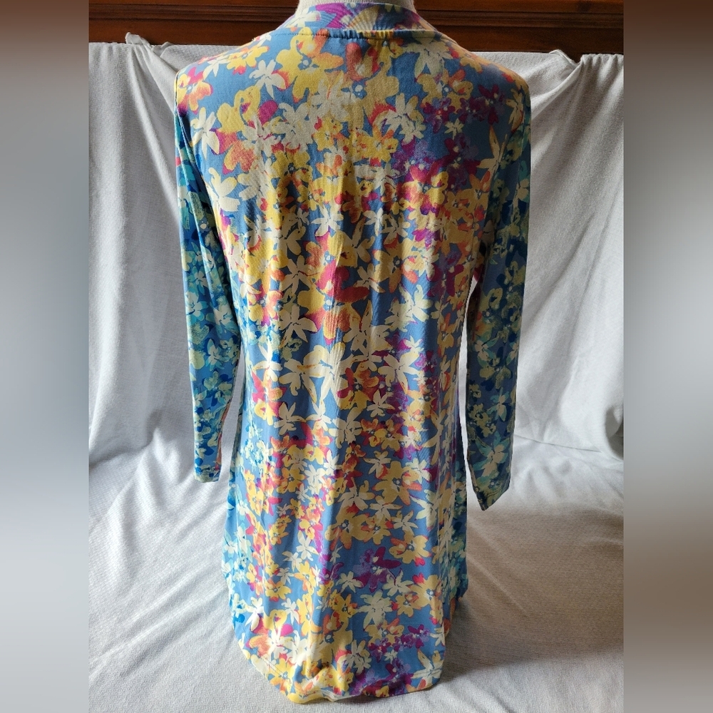 LOGO Lori Goldstein QVC Blue Orange Purple Floral Top Small - Picture 3 of 11